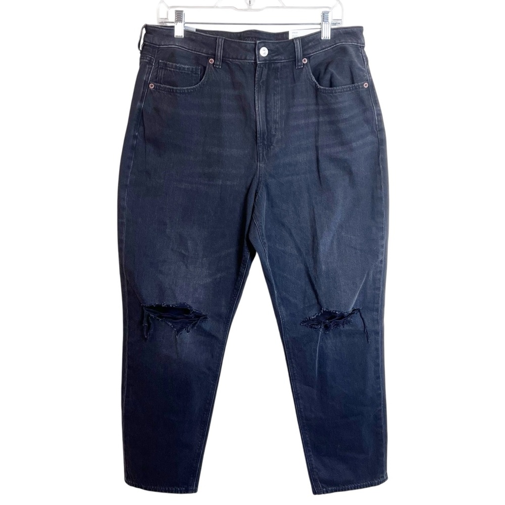NWT AE Striged High Rise Mom Jean Destroyed Blaxk Size 32W Short